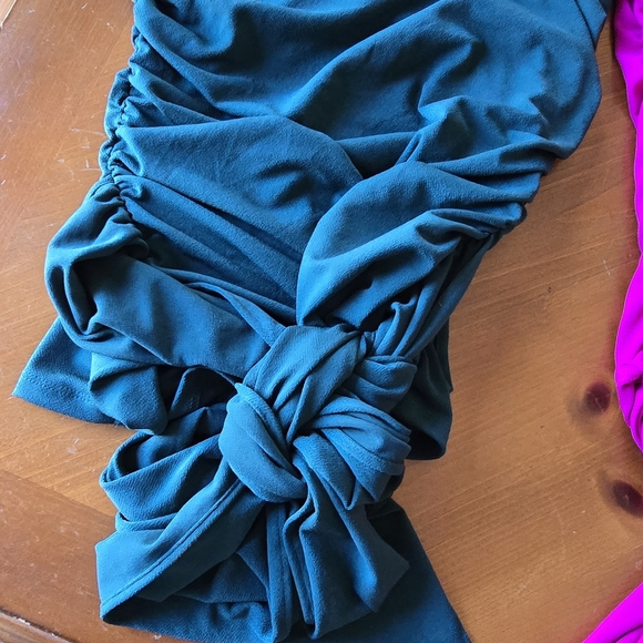 ❤💋 Express Duo NWT Emerald Teal& Fuschia Ruched Tops,M & S.Fun Loop Tie @Waist - Picture 6 of 8